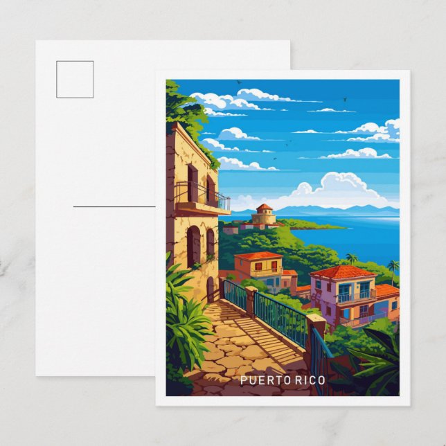 Puerto Rico Karibik Vintage Illustration Postkarte (Vorne/Hinten)