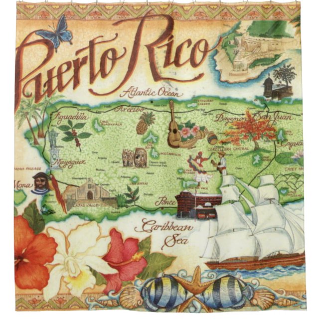 Puerto Rico Karte Duschvorhang (Vorderseite)