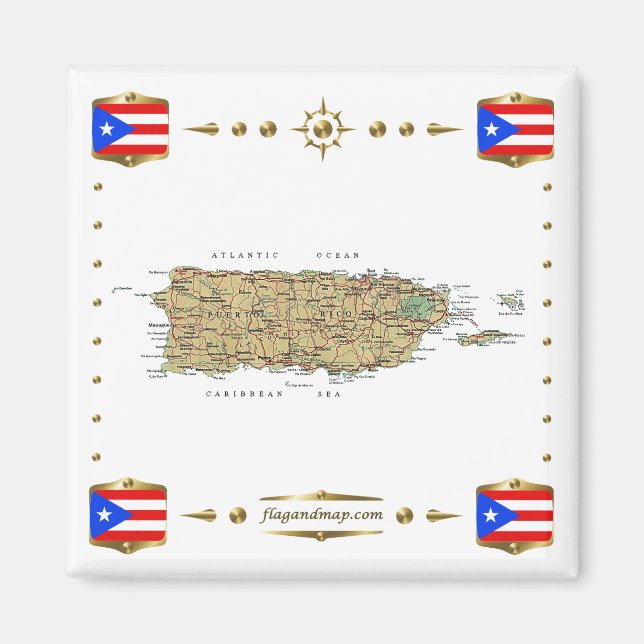 Puerto Rico Karte + Flaggen Magnet (Vorne)