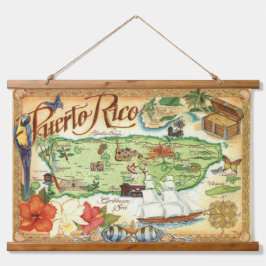 Puerto Rico Karte Wandteppich Mit Holzrahmen