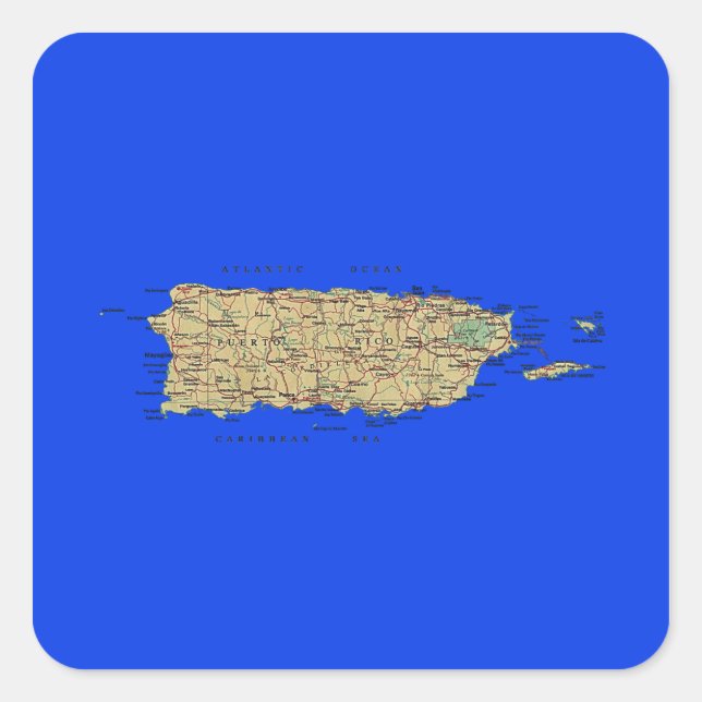 Puerto Rico Kartenaufkleber Quadratischer Aufkleber (Vorderseite)