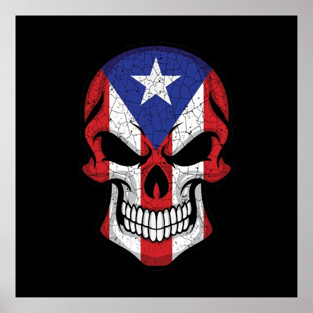 Puerto Rico Lächeln der Schädelflagge Poster (Vorne)