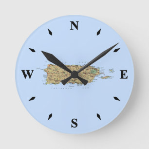 Puerto Rico Map Clock Runde Wanduhr