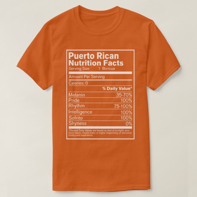 Puerto Rico Nahrung Fakten 2 T-Shirt (Design vorne)