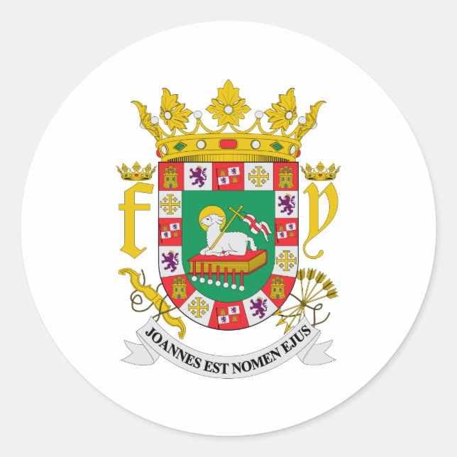 Puerto Rico Offizieller Wappen Heraldry Symbol Runder Aufkleber (Vorderseite)