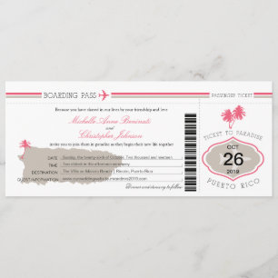 Puerto Rico Palm Tree Wedding Boarding Pass Einladung