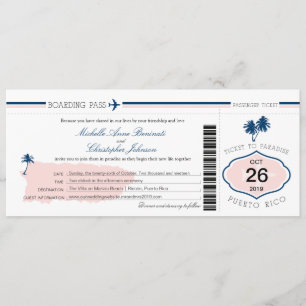 Puerto Rico Palm Tree Wedding Boarding Pass Einladung