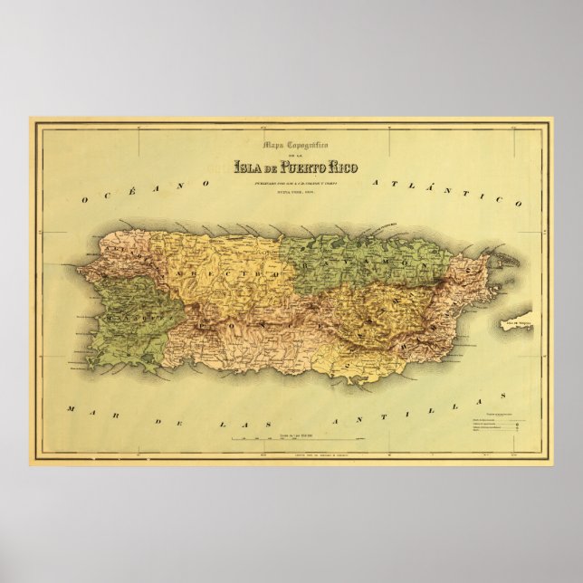 Puerto Rico Panoramablick Karte Puerto Rico Poster (Vorne)