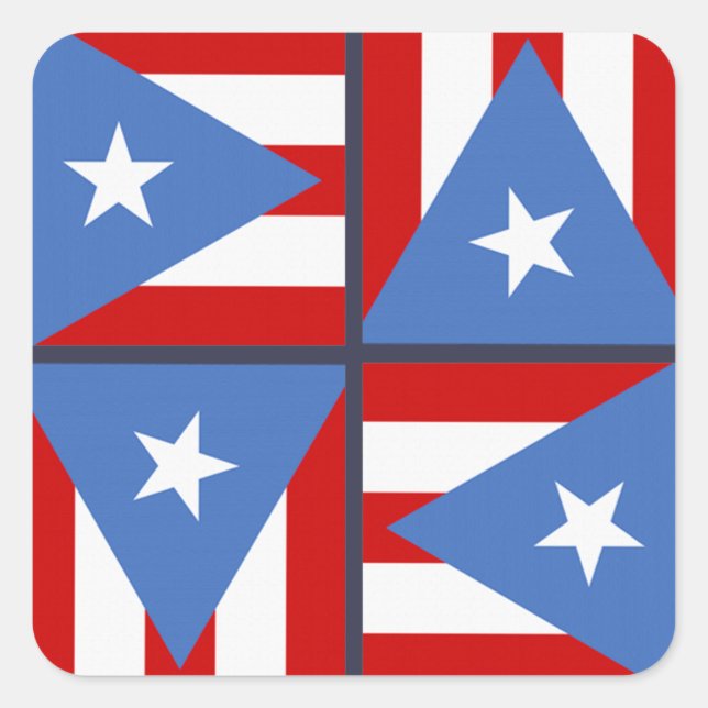 Puerto Rico Party Thema: Kühle Flag Square Muster Quadratischer Aufkleber (Vorderseite)