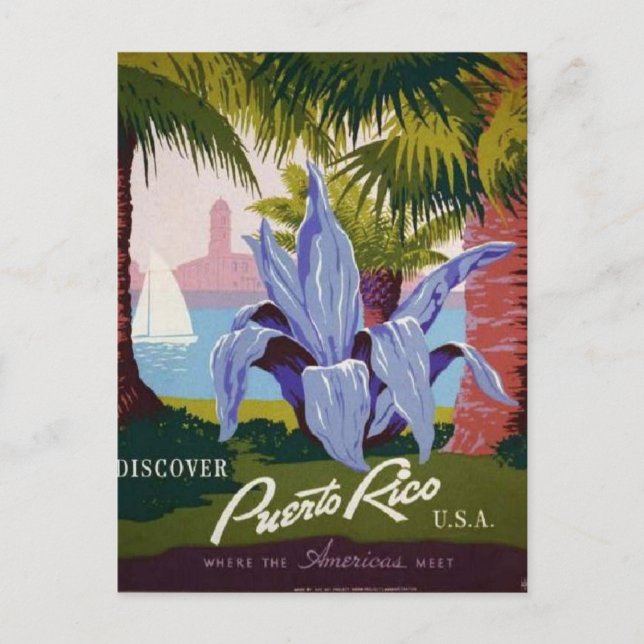 Puerto Rico Postcard im Vintagen Stil Postkarte (Vorderseite)