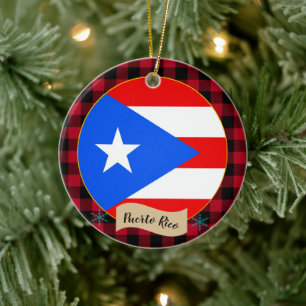 Puerto Rico, Red Buffalo kariert & Puerto Rico Fla Keramik Ornament