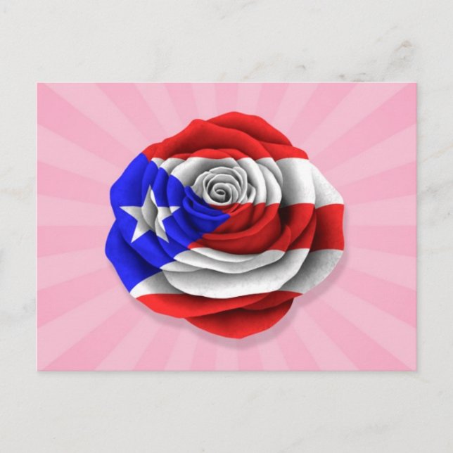 Puerto-Rico-Rose-Flag auf rosa Postkarte (Vorderseite)