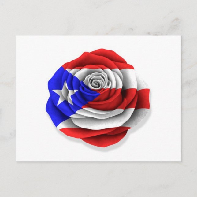 Puerto-Rico-Rose-Flag auf Weiß Postkarte (Vorderseite)