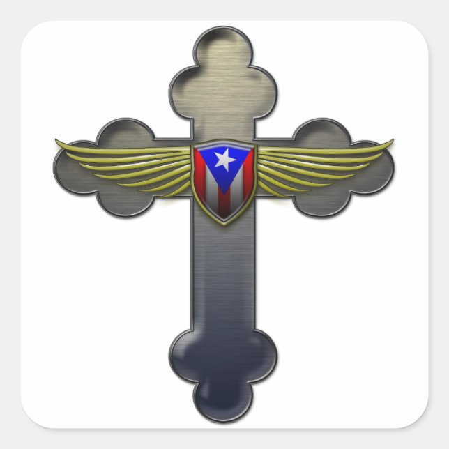 Puerto Rico - Schild und Kreuz Quadratischer Aufkleber (Vorderseite)