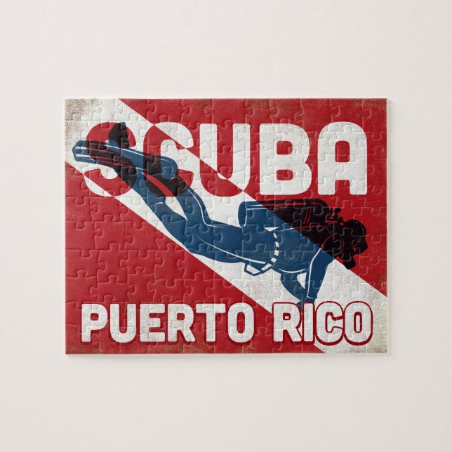 Puerto Rico Scuba Diver - Blue Retro (Horizontal)