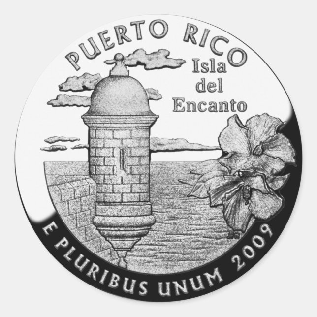 Puerto Rico Staat Viertel Runder Aufkleber (Vorderseite)