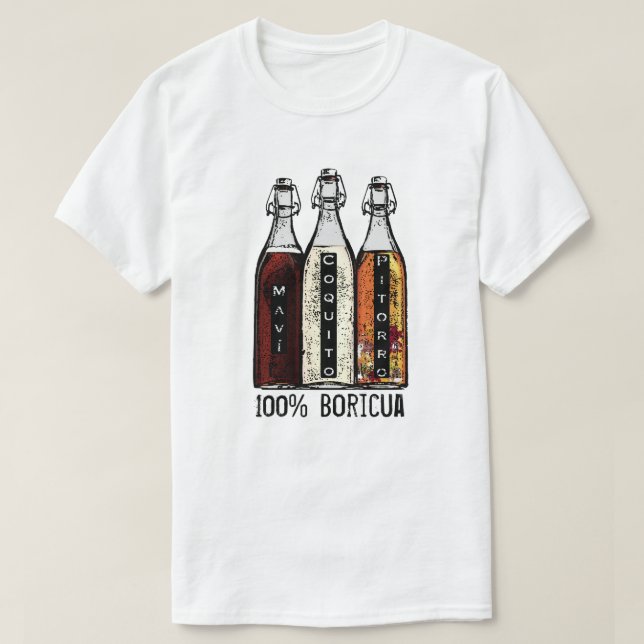Puerto Rico Traditionelle Getränke 100% Boricua T-Shirt (Design vorne)