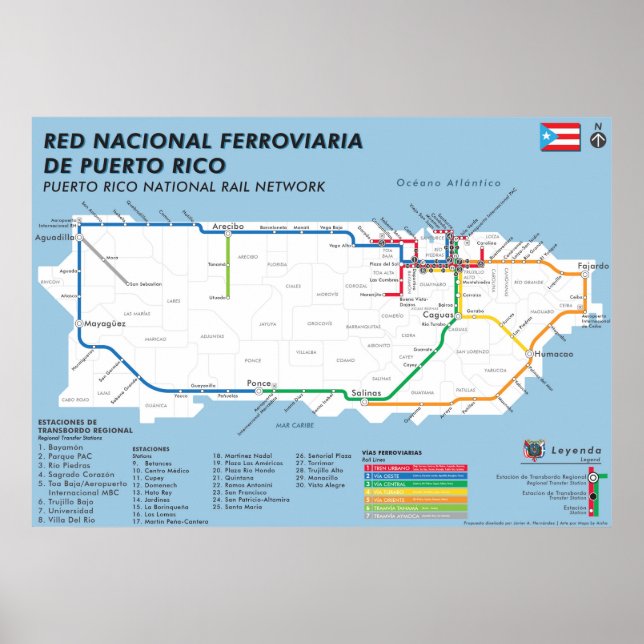 Puerto Rico Tren Nacional Map / National Rail Map Poster (Vorne)