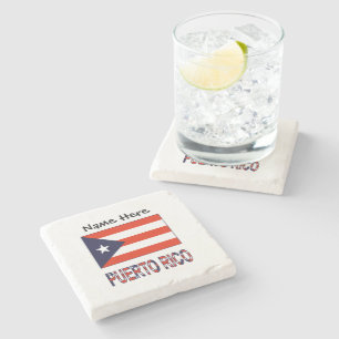 Puerto Rico und Puerto-ricanische Flagge mit Ihrem Steinuntersetzer