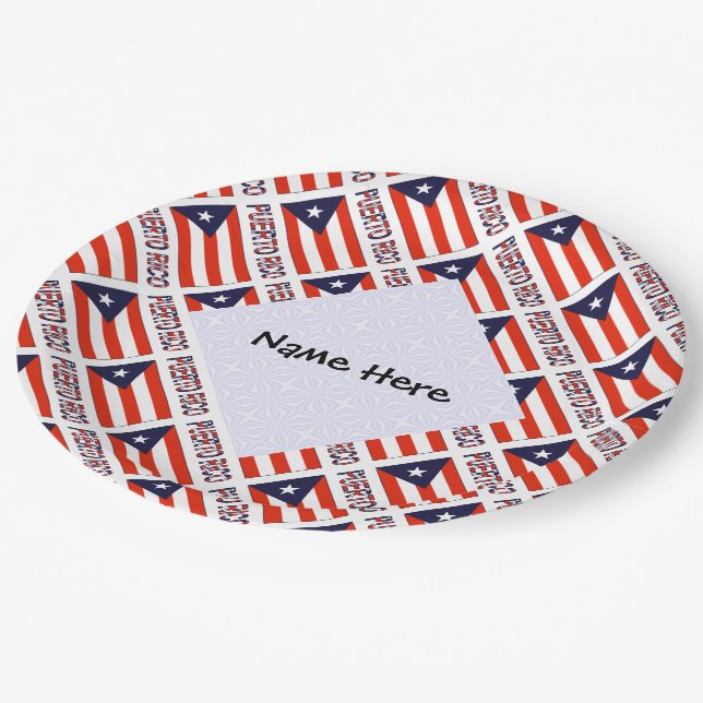 Puerto Rico und Puerto-Rico Flag - Ihr Name Pappteller (Schrägansicht)
