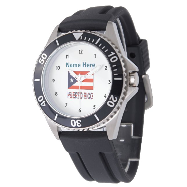 Puerto Rico und Puerto Rico Flag Personalisiert Mä Armbanduhr (Schrägansicht)