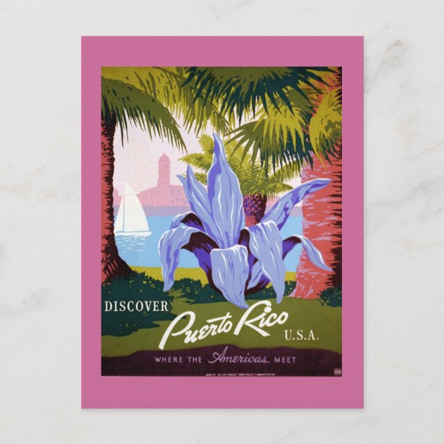 Puerto Rico Vintage Travel Poster Postkarte (Vorderseite)