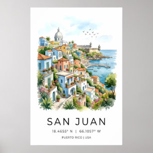 Puerto Rico Wasserfarbdruck San Juan Hafen Szene Poster