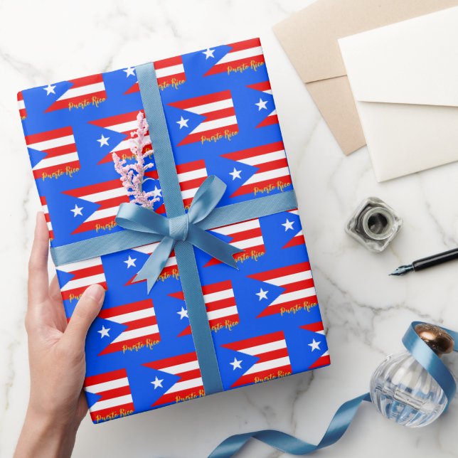 Puerto Rico Wrapping Paper, blau, Flagge patriotis Geschenkpapier (Schenken)