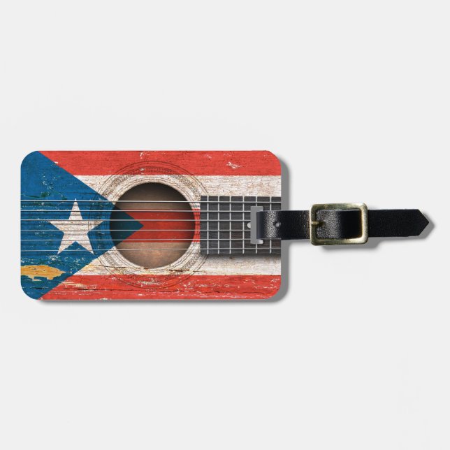 Puerto- Ricoflagge auf alter Akustikgitarre Gepäckanhänger (Vorderseite horizontal)