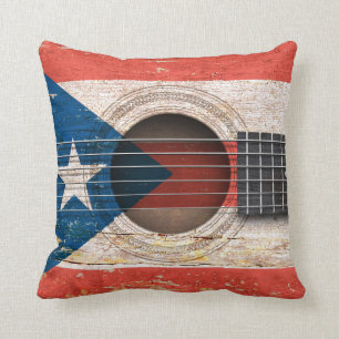 Puerto- Ricoflagge auf alter Akustikgitarre Kissen