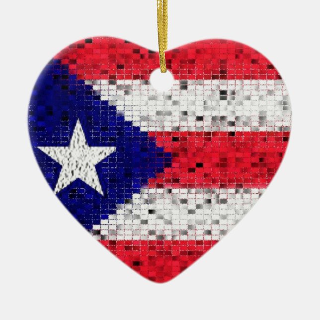 Puerto- Ricoflaggen-Glitterverzierung Keramikornament (Vorne)