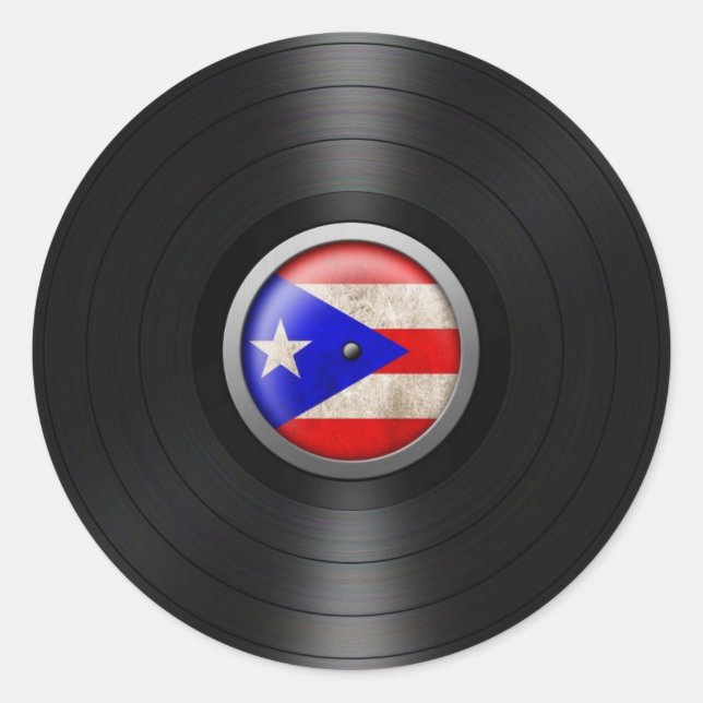 Puerto- Ricoflaggen-VinylRekordalbum-Grafik Runder Aufkleber (Vorderseite)