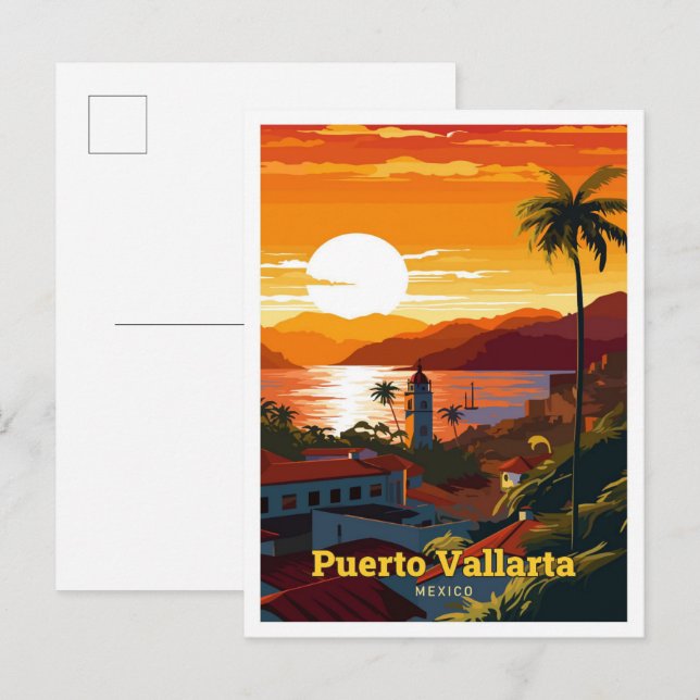 Puerto Vallarta Mexico Art Vintag Postkarte (Vorne/Hinten)