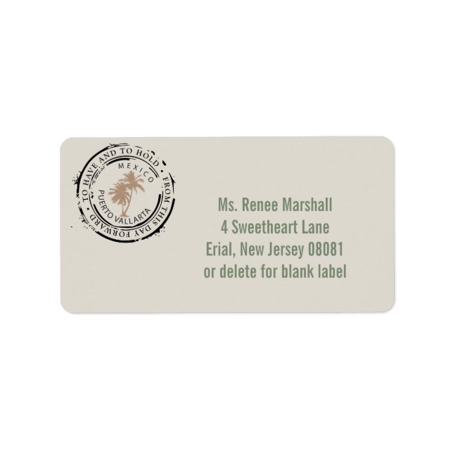 Puerto Vallarta Mexico Passport Palm Tree Stamp Adressaufkleber (Vorne)