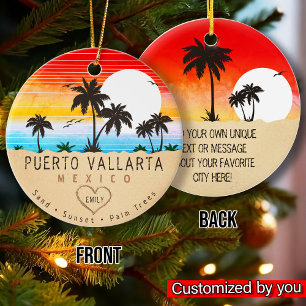 Puerto Vallarta Mexico Retro-Sonnenuntergang-Souve Keramik Ornament