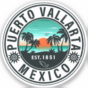 Puerto Vallarta Mexico Retro Sunset Souvenirs 60er Aufkleber