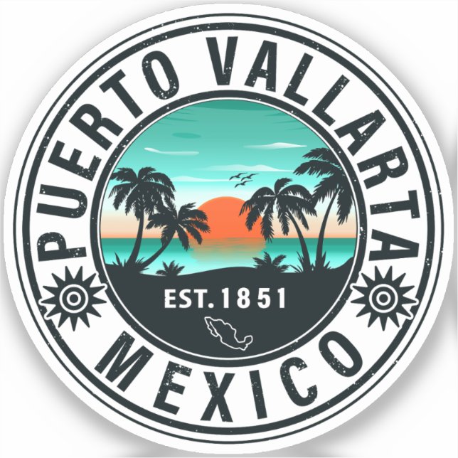 Puerto Vallarta Mexico Retro Sunset Souvenirs 60er Aufkleber (Vorderseite)