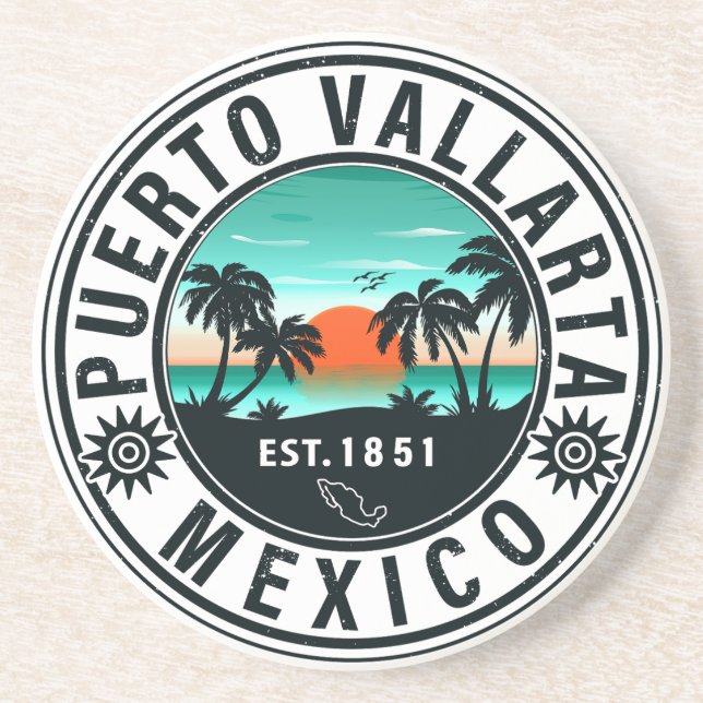 Puerto Vallarta Mexico Retro Sunset Souvenirs 60er Getränkeuntersetzer (Vorne)