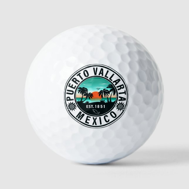 Puerto Vallarta Mexico Retro Sunset Souvenirs 60er Golfball (Vorderseite)