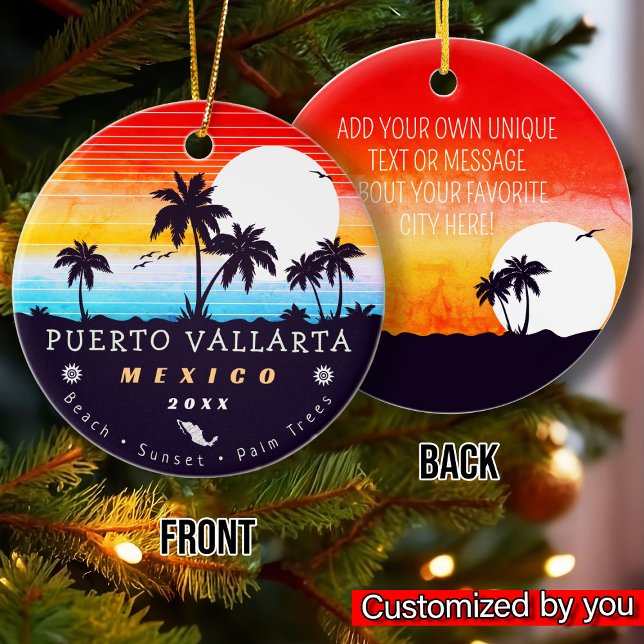 Puerto Vallarta Mexico Retro Sunset Souvenirs 60er Keramik Ornament (Von Creator hochgeladen)