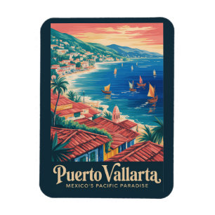Puerto Vallarta Mexico Strand Illustration Reise Magnet