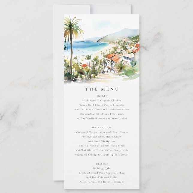 Puerto Vallarta Mexico Watercolor Wedding Menu Einladung (Vorderseite)