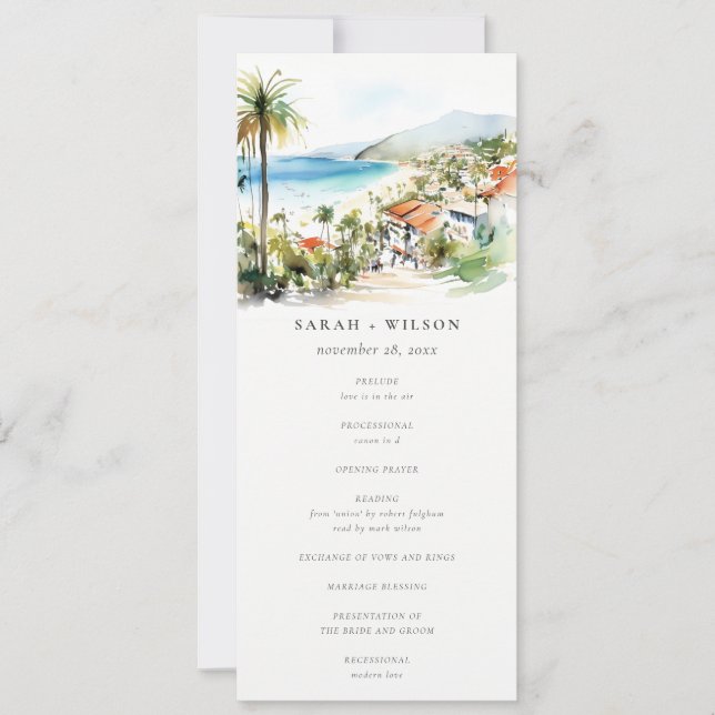 Puerto Vallarta Mexico Watercolor Wedding Program Einladung (Vorderseite)