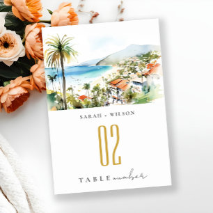 Puerto Vallarta Mexiko Aquarell-Landschaft Hochzei Tischnummer
