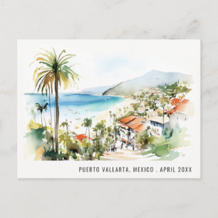 Puerto Vallarta Mexiko Aquarell Landschaft Reise Feiertagspostkarte