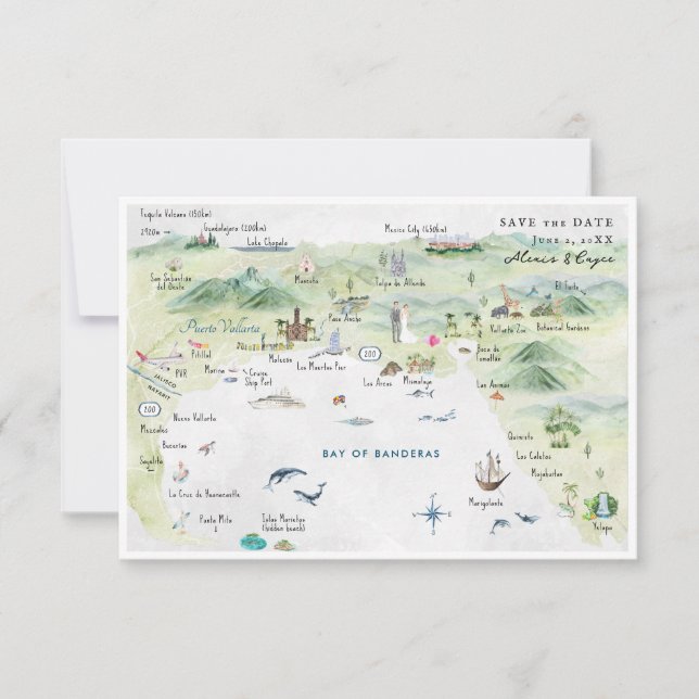 Puerto Vallarta, Mexiko | Karte für Hochzeiten (Vorderseite)