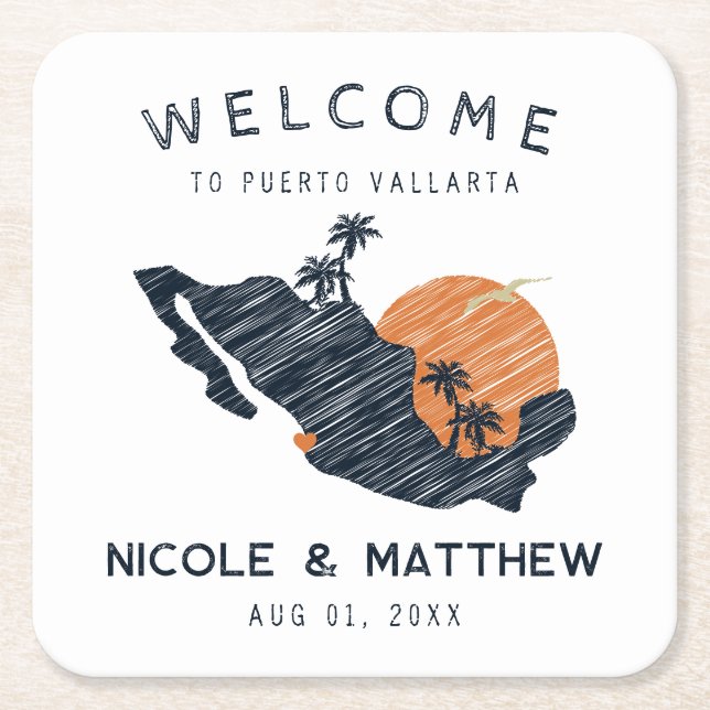 Puerto Vallarta Mexiko Marineplan Hochzeit Willkom Rechteckiger Pappuntersetzer (Vorderseite)