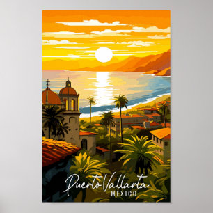 Puerto Vallarta Mexiko Vintage Illustration Poster