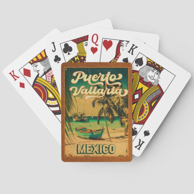 Puerto Vallarta Palm Tree Retro 80er Mexican Playa Spielkarten (Rückseite)