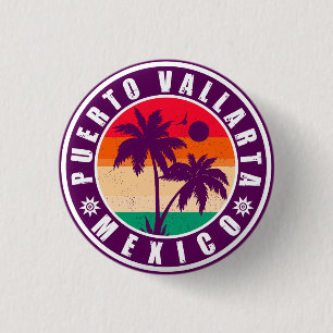 Puerto Vallarta Palm Tree Retro Souvenir 80er Button